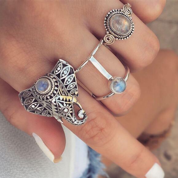 Vintage Style Elephant 3 Piece Ring Set Adjustable BN2 - Picture 1 of 12